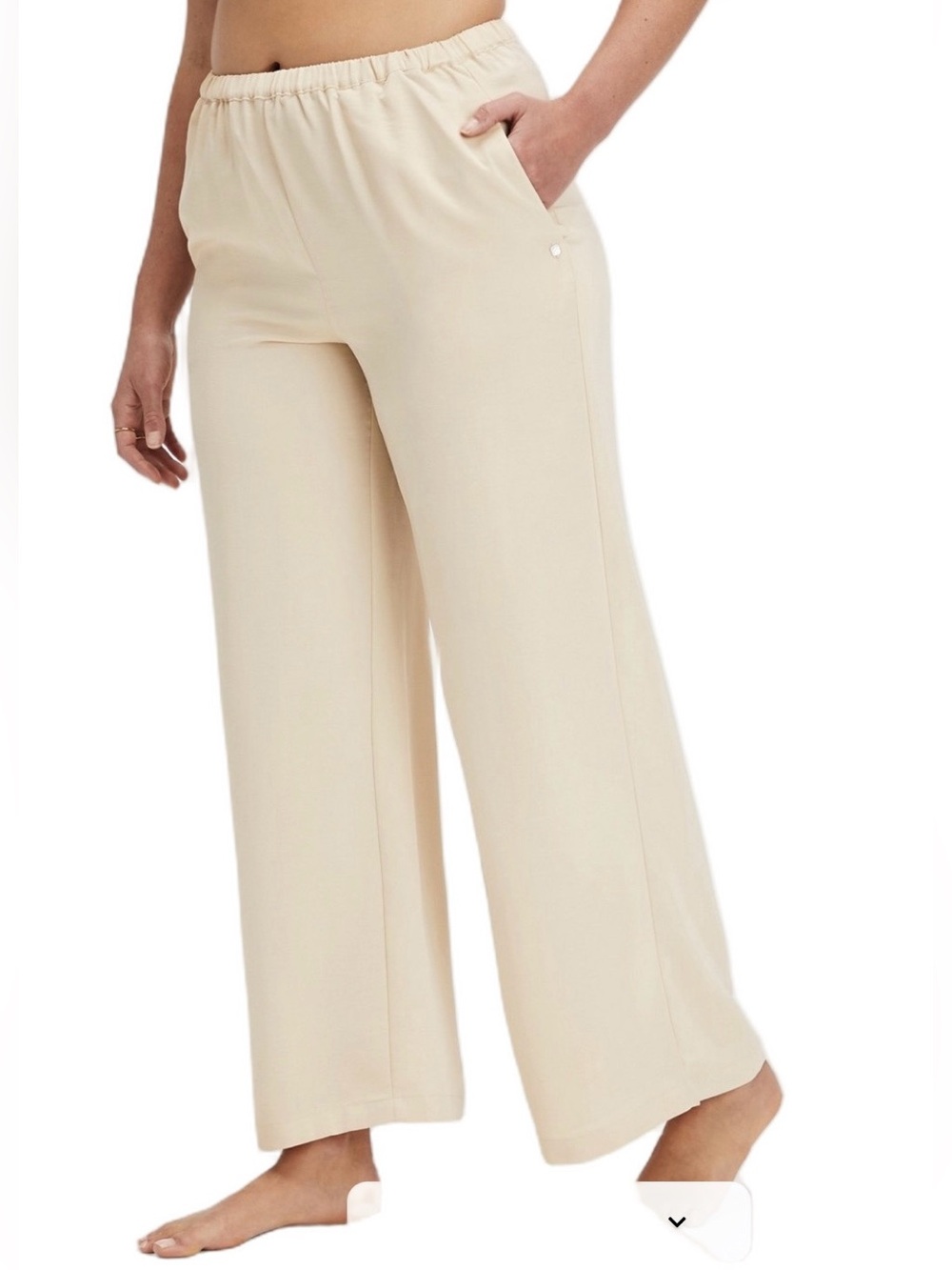 Fabletics EcoSatin Sleep High Rise Wide Leg Pant Ivory Size Medium